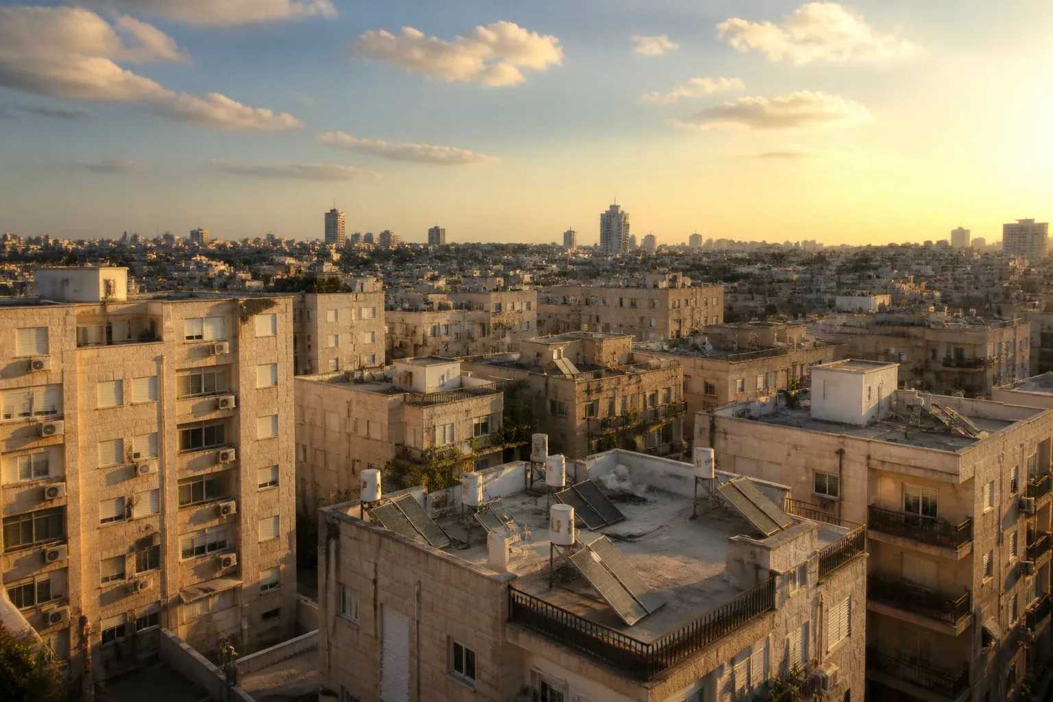 בנייני מגורים בעיר ישראלית מגג